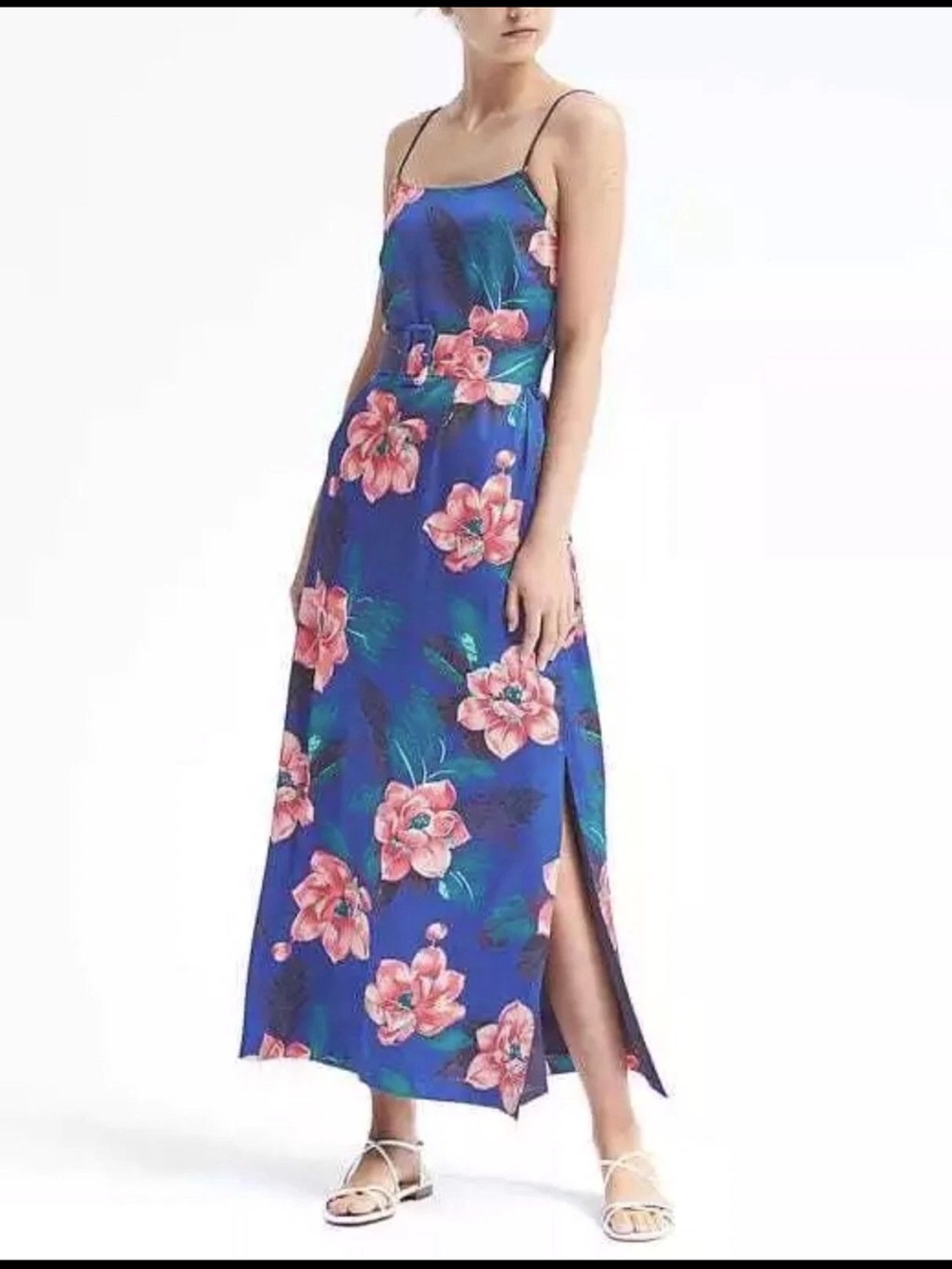 Banana Republic Floral Belted Maxi Dress Cobalt Floral SIZE M